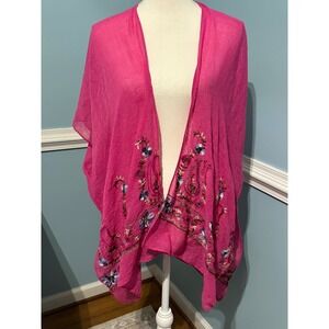 Charlotte Daniel Hot Pink Embroidered Floral Paisley Kimono Wrap One Size